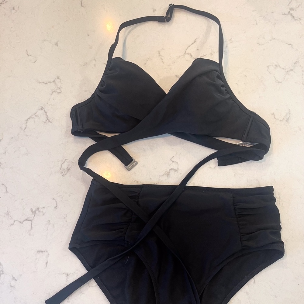 Old Navy Black Bikini Set, wrap top and high-waisted bottoms